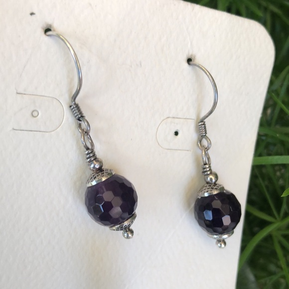Hand Crafted Stainless Steel Earrings - 2 Stone Balls Dark Purple- Brand New - Picture 2 of 6